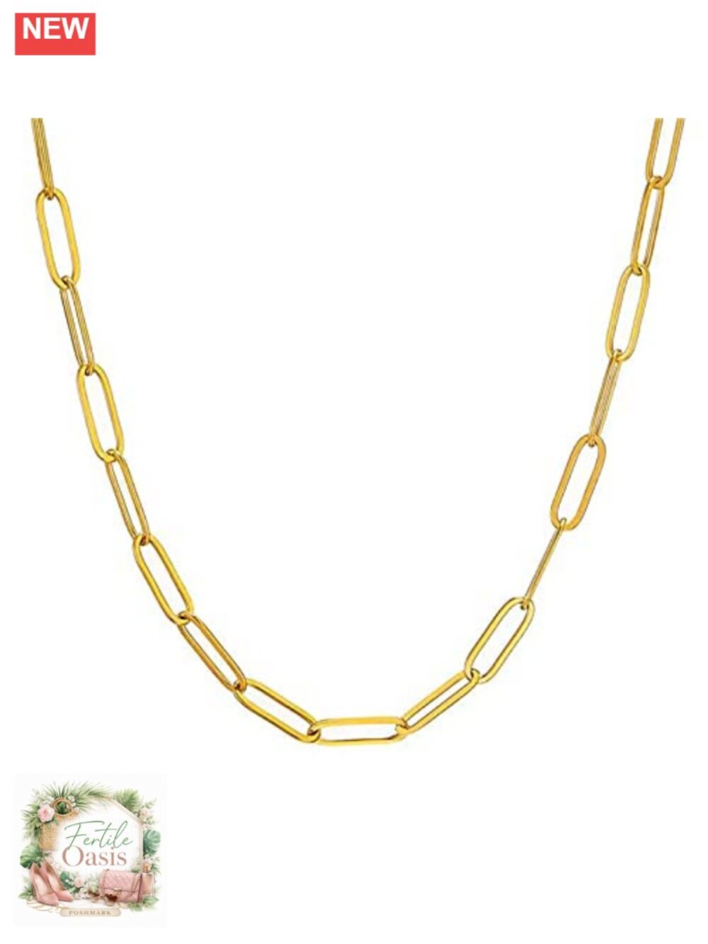 18K Gold Plated Paperclip Chain Necklace, 3mm Link Chain, Lobster Clasp